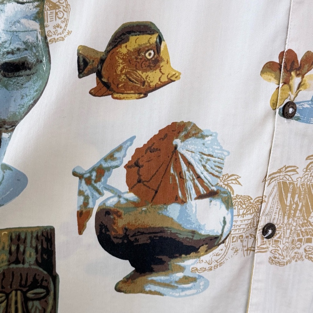 AFTCO Bluewater Tiki Cocktails Hawaiian Shirt Cotton Rayon Handcrafted USA Large - Picture 6 of 15